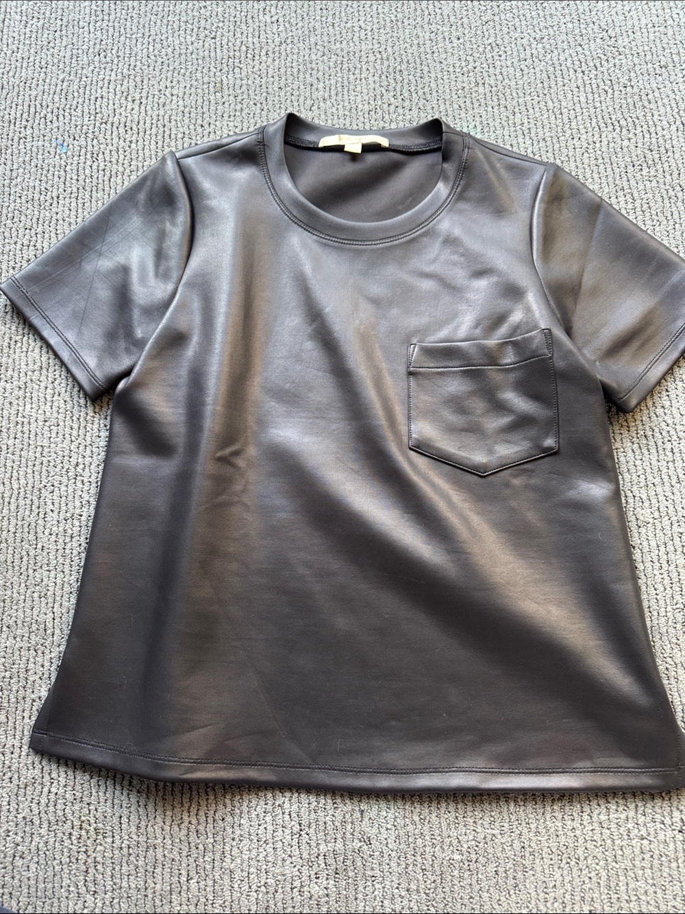 Jonathan Simkhai Chocolate Faux Leather Short Sleeve Tee